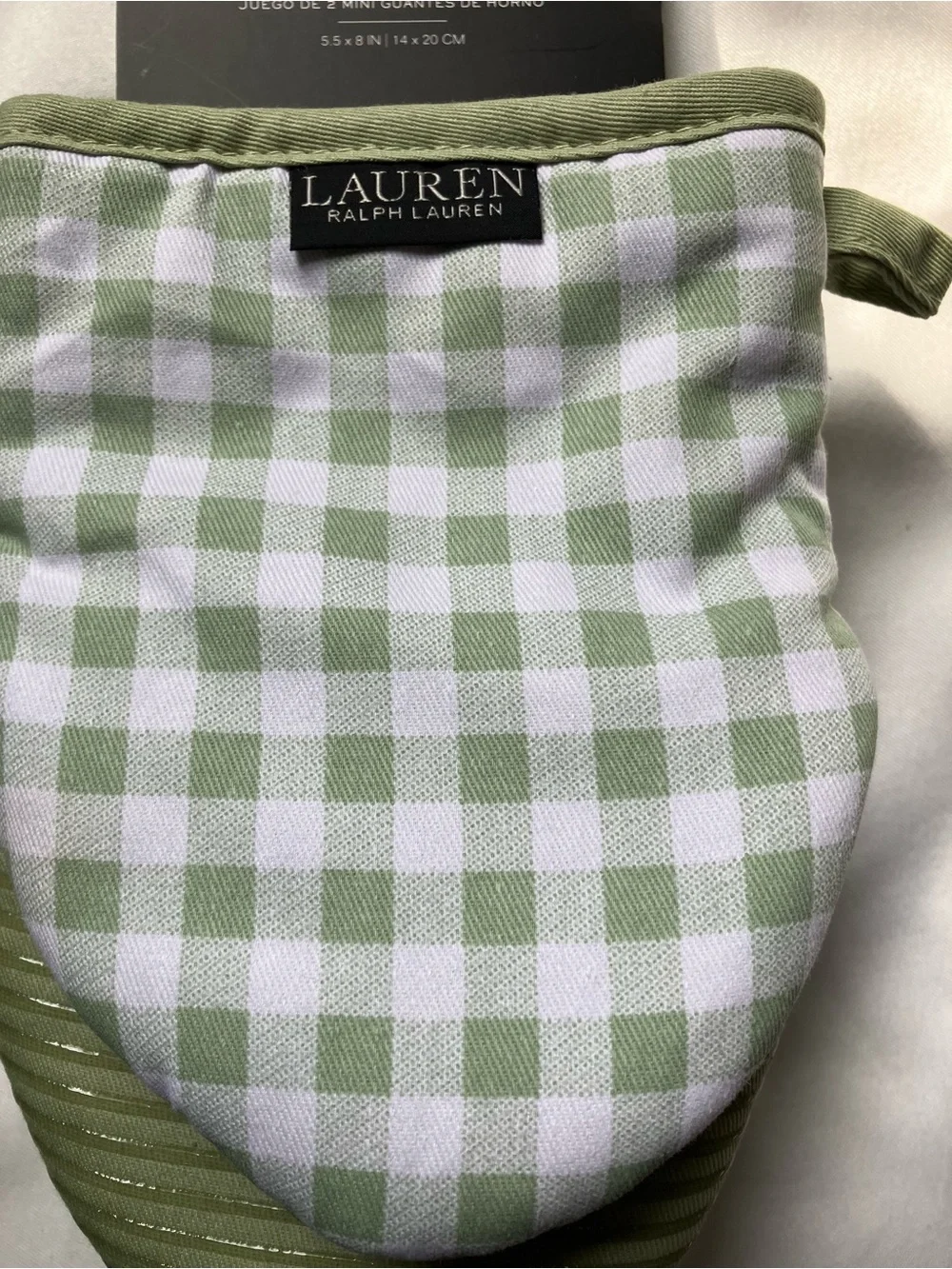 Ralph Lauren Green and White Gingham Mini Kitchen Mitts NWOT